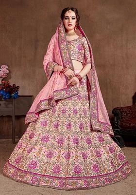 Pink Embroidered Art Silk Lehenga Set
