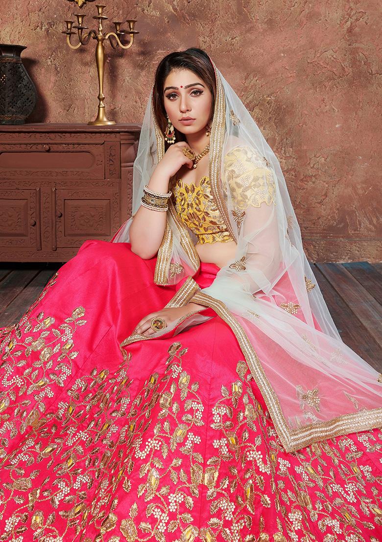 Pink Embroidered Mulberry Silk Lehenga Set