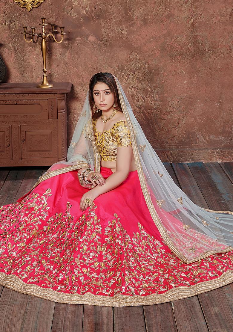 Pink Embroidered Mulberry Silk Lehenga Set