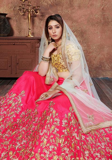 Pink Embroidered Mulberry Silk Lehenga Set