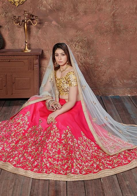 Pink Embroidered Mulberry Silk Lehenga Set