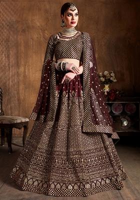 Maroon Embroidered Raw Silk Lehenga Set