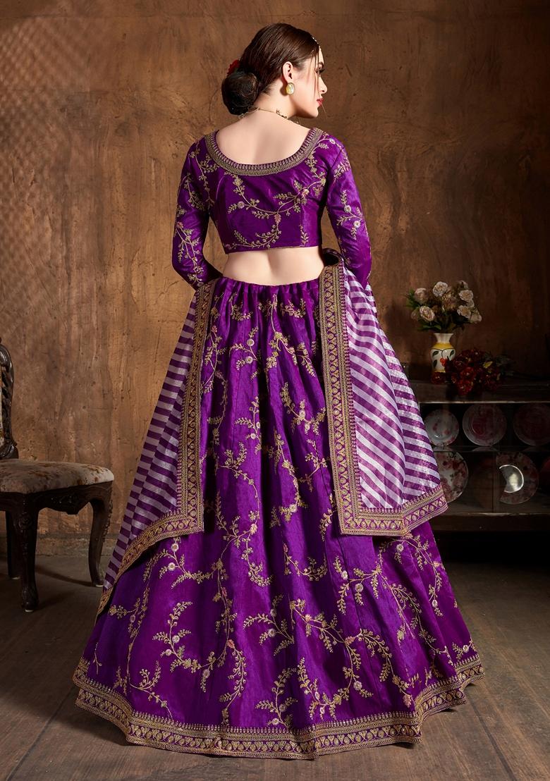 Purple Embroidered Mulberry Silk Lehenga Set