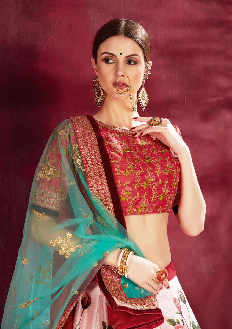 Pink Embroidered Art Silk Lehenga Set
