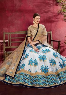 Blue Embroidered Art Silk Lehenga Set