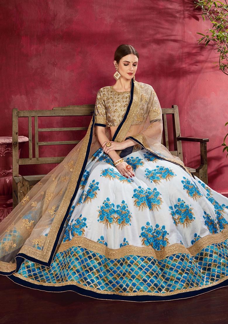 Blue Embroidered Art Silk Lehenga Set