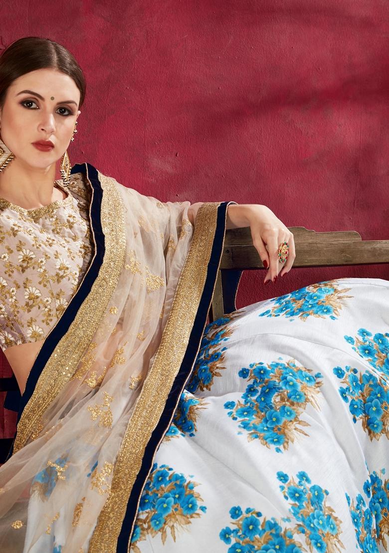 Blue Embroidered Art Silk Lehenga Set