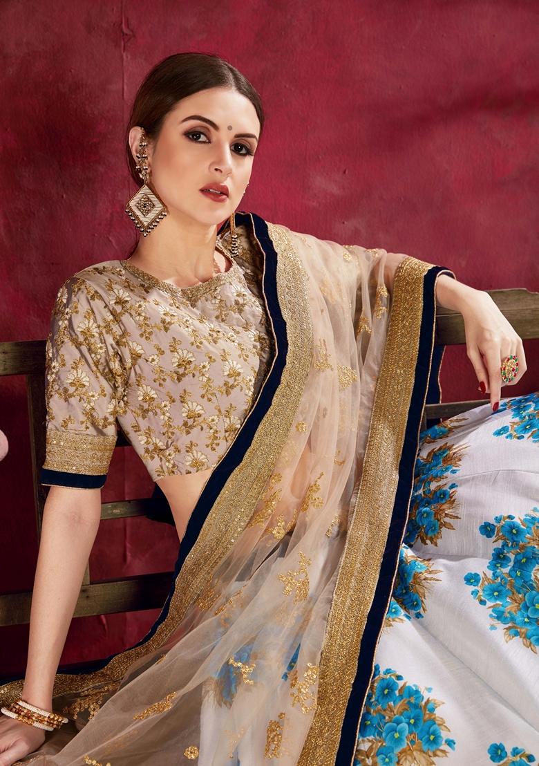 Blue Embroidered Art Silk Lehenga Set