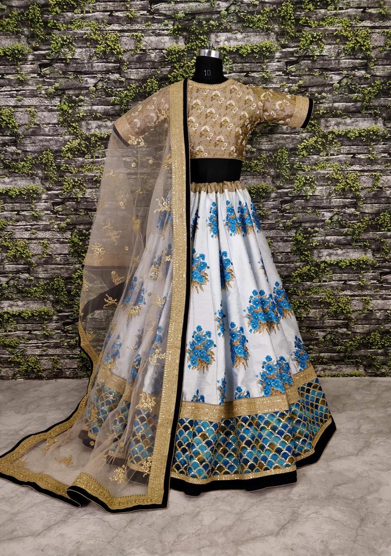 Blue Embroidered Art Silk Lehenga Set