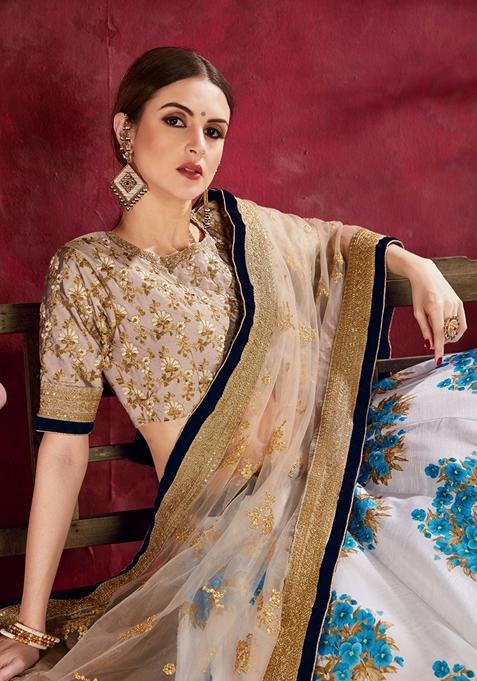 Blue Embroidered Art Silk Lehenga Set