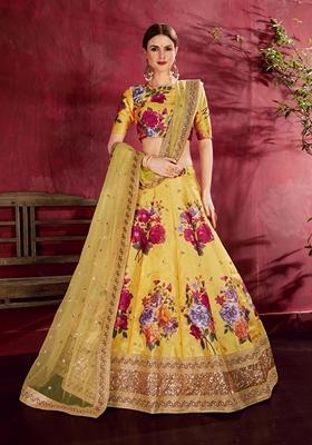 Yellow Embroidered Art Silk Lehenga Set