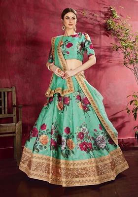Green Embroidered Art Silk Lehenga Set