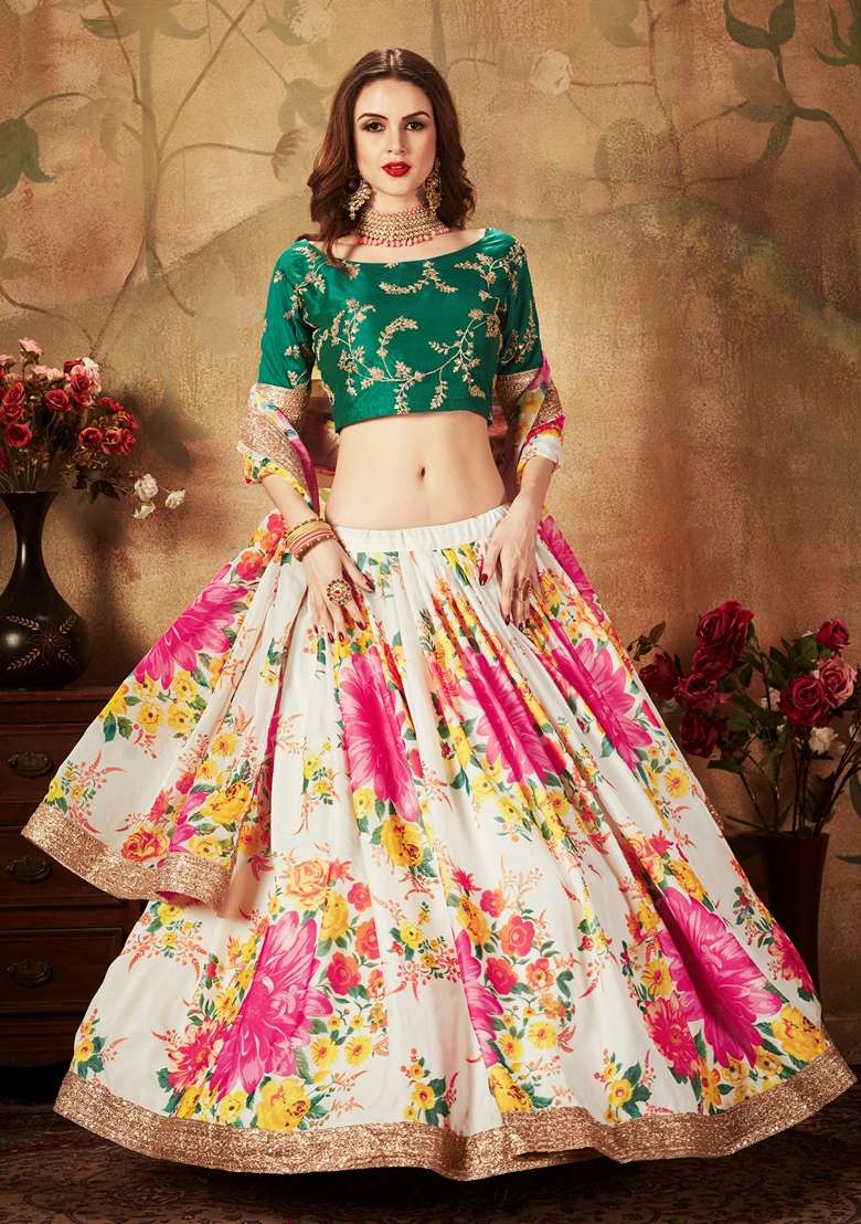 Off White Embroidered Organza Lehenga Set for Diwali and Festive Wear - Indya