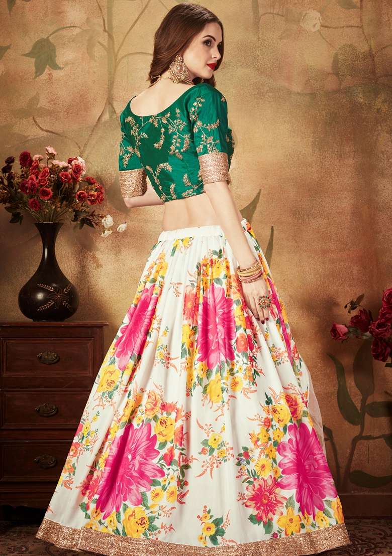 Off White Embroidered Organza Lehenga Set for Diwali and Festive Wear - Indya