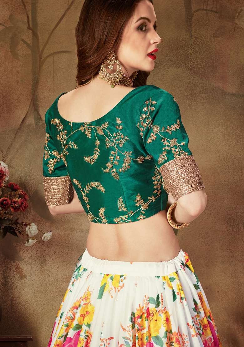 Off White Embroidered Organza Lehenga Set for Diwali and Festive Wear - Indya