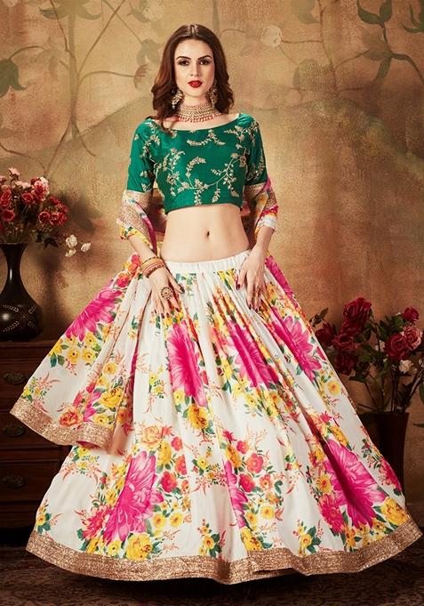 Off White Embroidered Organza Lehenga Set