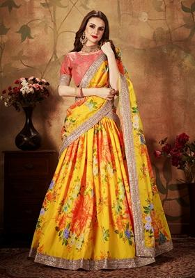 Yellow Embroidered Organza Lehenga Set