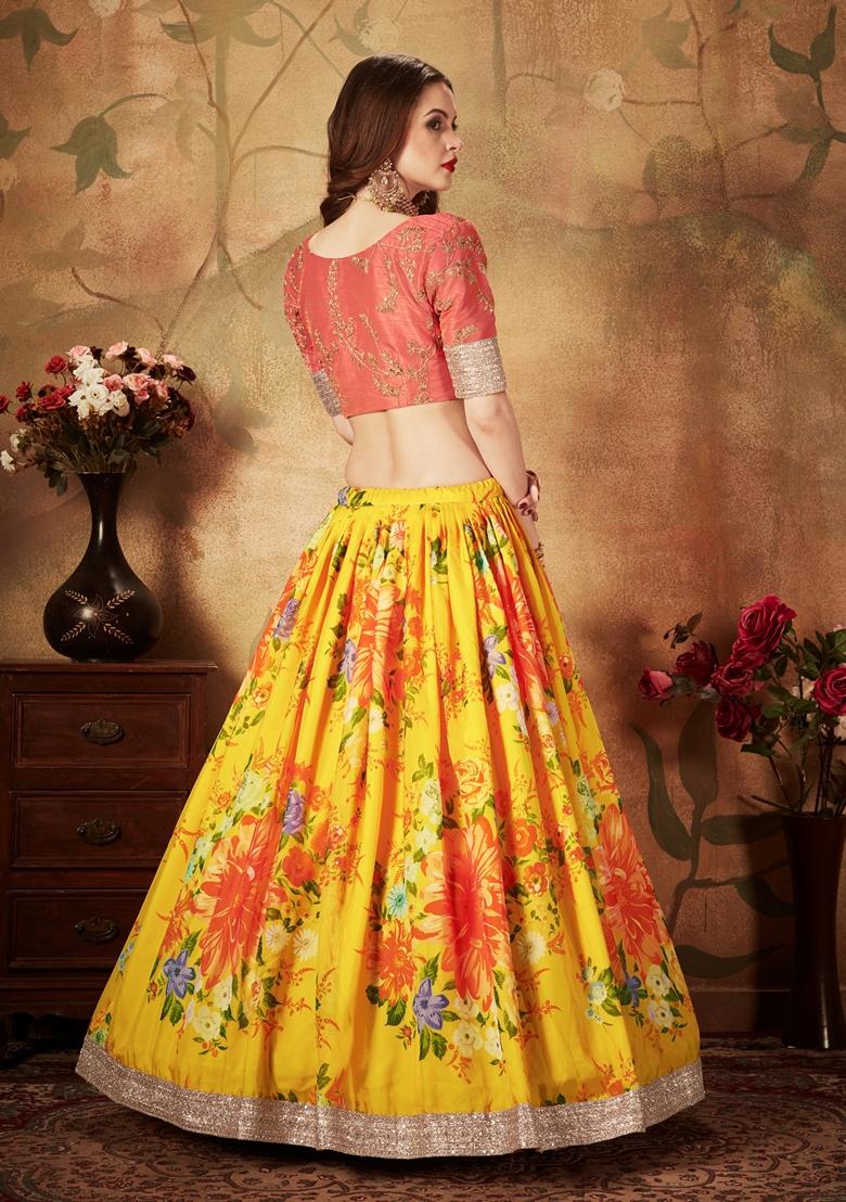 Yellow Embroidered Organza Lehenga Set