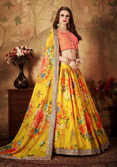 Yellow Embroidered Organza Lehenga Set