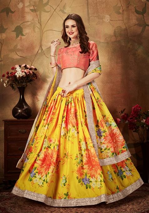 Yellow Embroidered Organza Lehenga Set