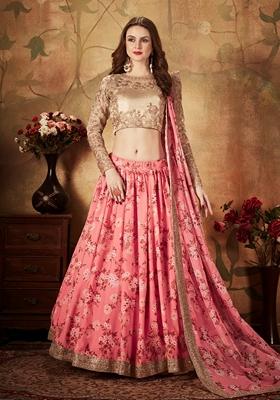 Pink Embroidered Organza Lehenga Set