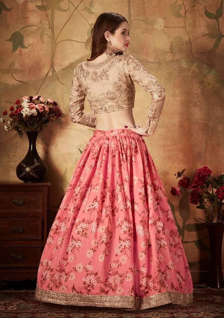 Pink Embroidered Organza Lehenga Set for Diwali and Festive Wear - Indya