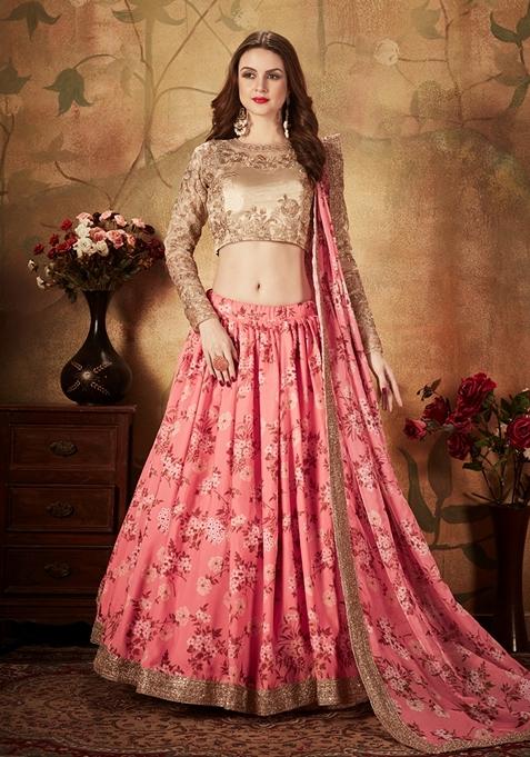 Pink Embroidered Organza Lehenga Set