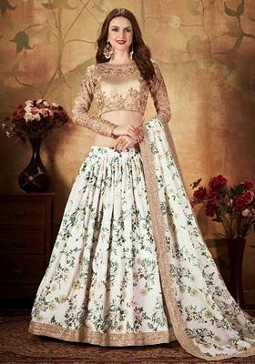Off White Embroidered Organza Lehenga Set