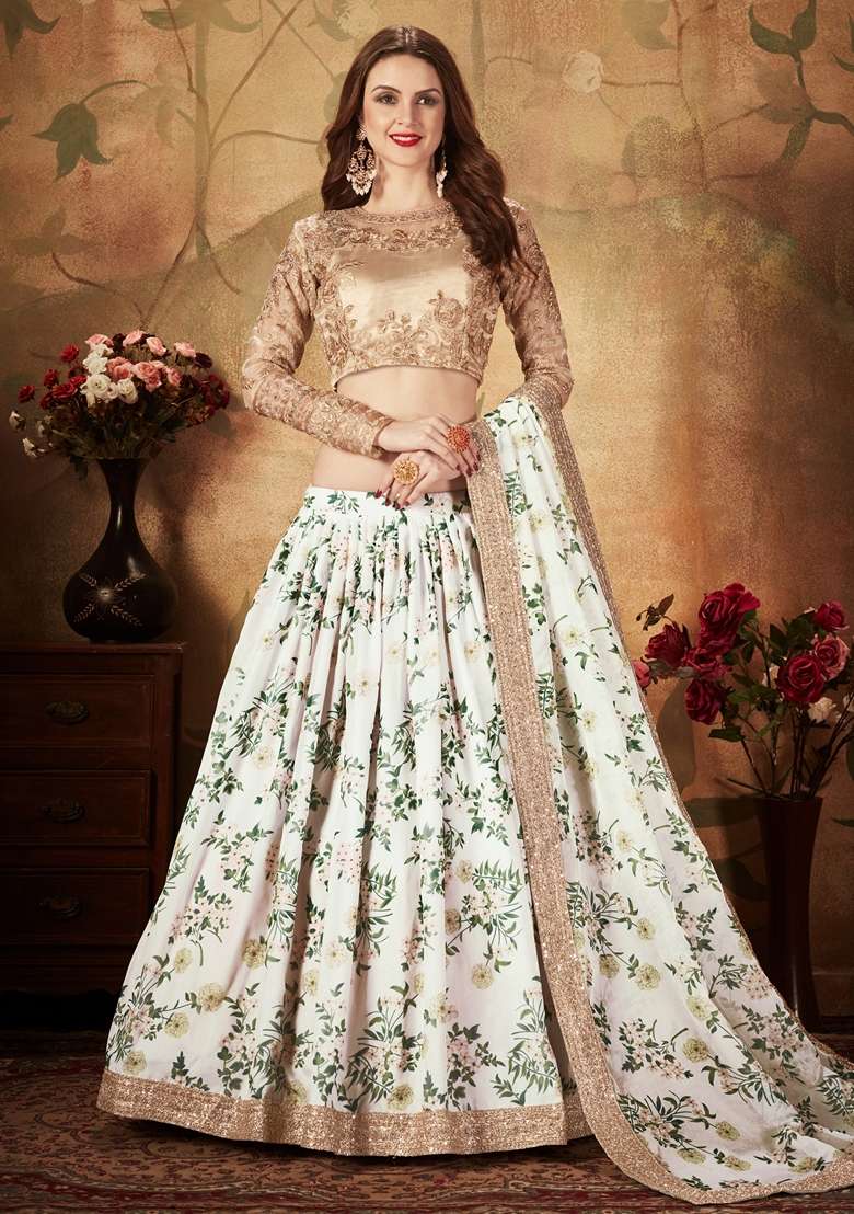 Off White Organza Lehenga Set with Embroidered for Diwali | Wedding & Festive Wear - Indya