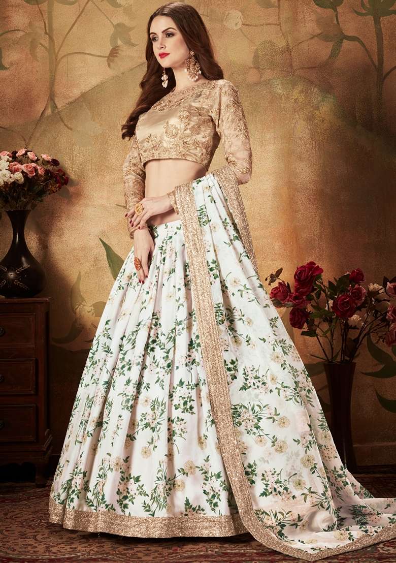 Off White Organza Lehenga Set with Embroidered for Diwali | Wedding & Festive Wear - Indya