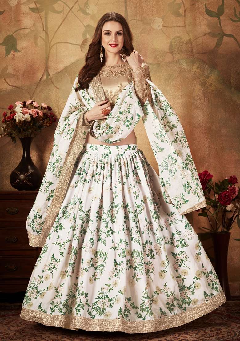 Off White Organza Lehenga Set with Embroidered for Diwali | Wedding & Festive Wear - Indya