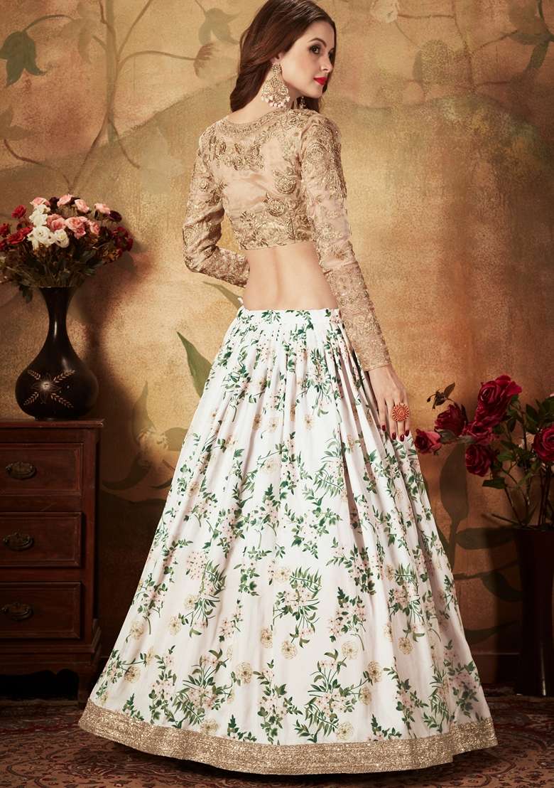 Off White Organza Lehenga Set with Embroidered for Diwali | Wedding & Festive Wear - Indya