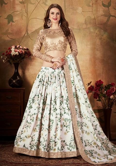 Off White Embroidered Organza Lehenga Set