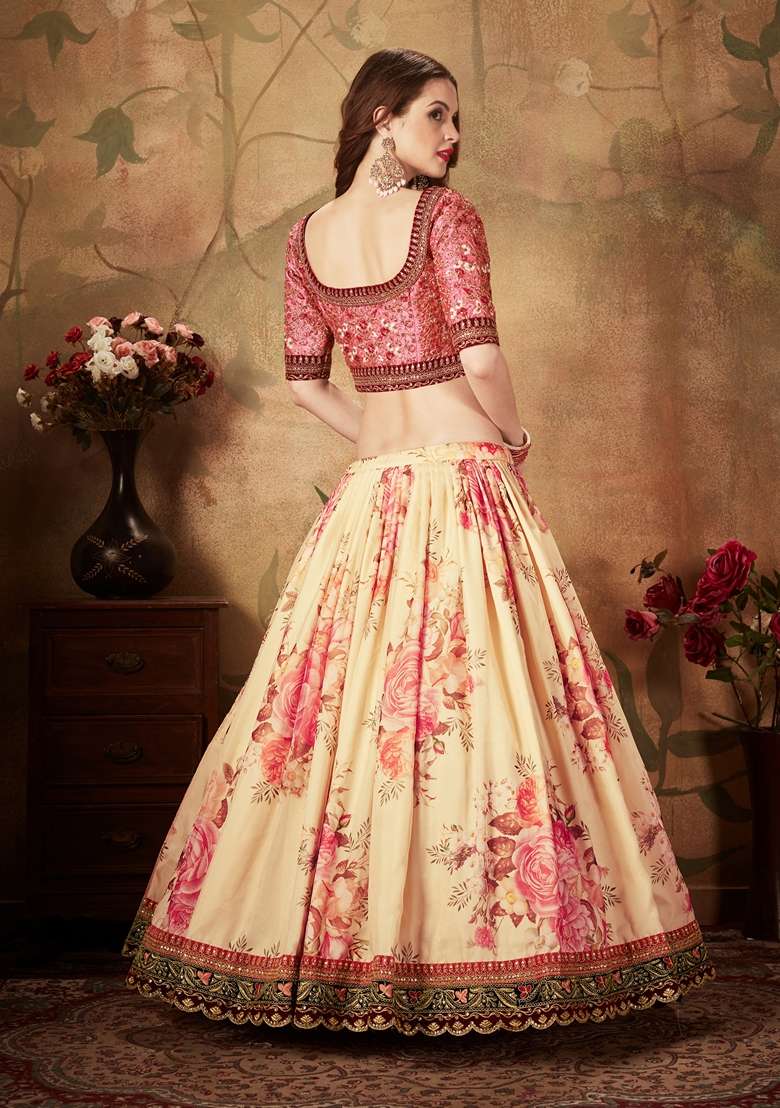 Beige Organza Lehenga Set with Embroidered for Diwali | Wedding & Festive Wear - Indya