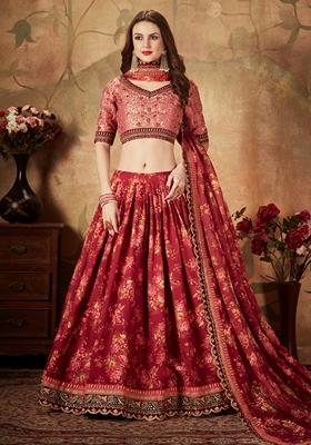 Maroon Embroidered Organza Lehenga Set