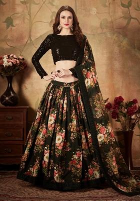 Black Embroidered Organza Lehenga Set