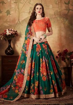 Green Embroidered Organza Lehenga Set