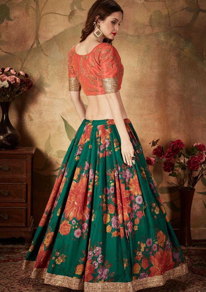 Green Embroidered Organza Lehenga Set