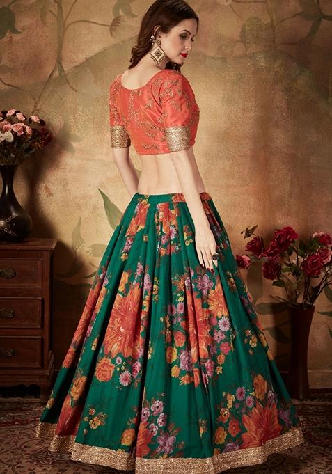 Green Embroidered Organza Lehenga Set