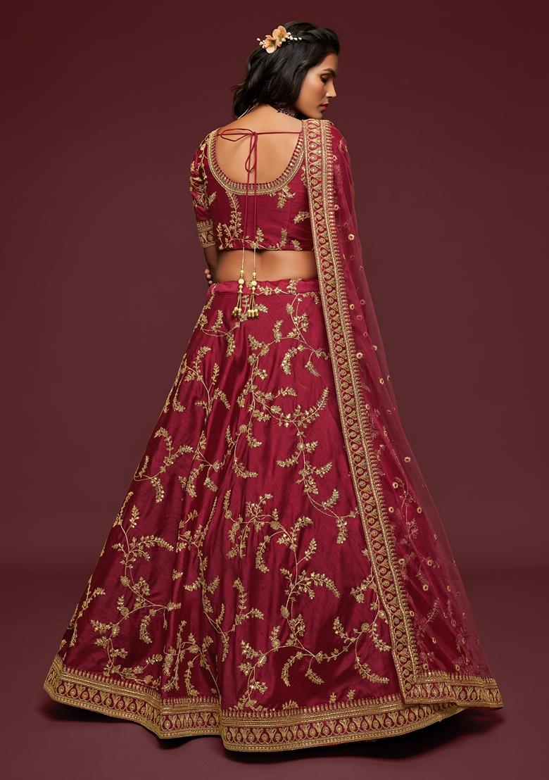 Maroon Embroidered Art Silk Lehenga Set