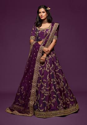 Purple Embroidered Art Silk Lehenga Set