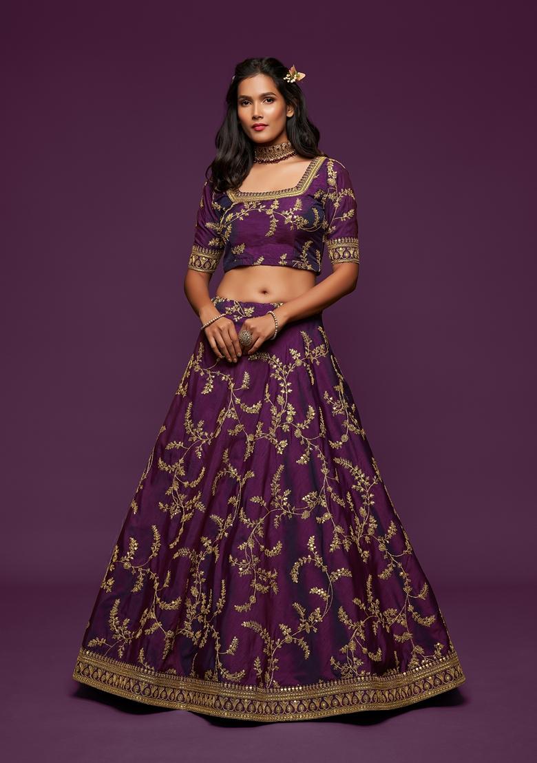 Purple Embroidered Art Silk Lehenga Set