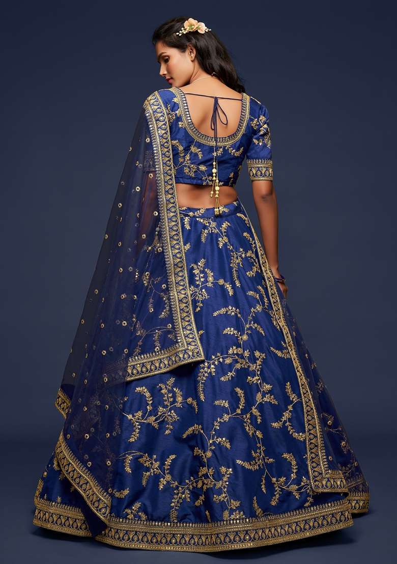 Blue Blend Art Silk Lehenga Set with Embroidered for Diwali | Wedding & Festive Wear - Indya