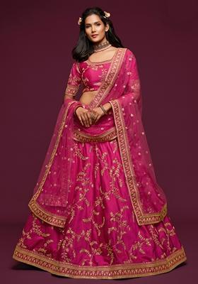Pink Embroidered Art Silk Lehenga Set