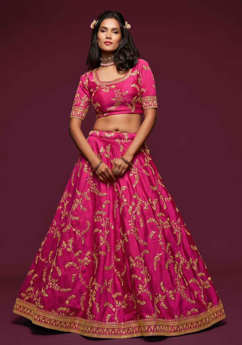 Pink Blend Art Silk Lehenga Set with Embroidered for Diwali | Wedding & Festive Wear - Indya