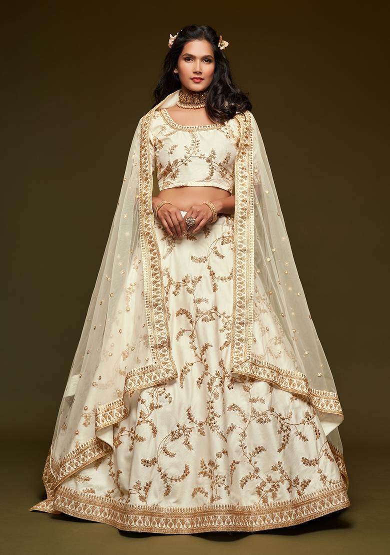 White Embroidered Art Silk Lehenga Set