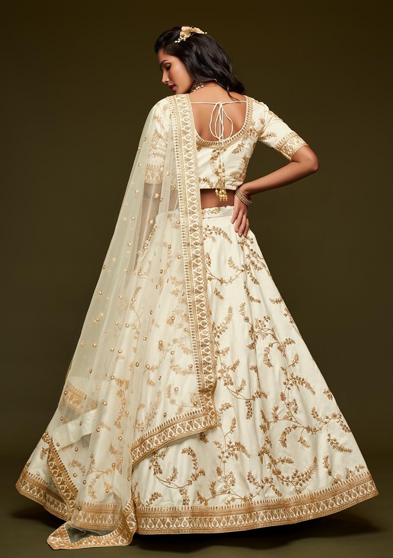 White Embroidered Art Silk Lehenga Set