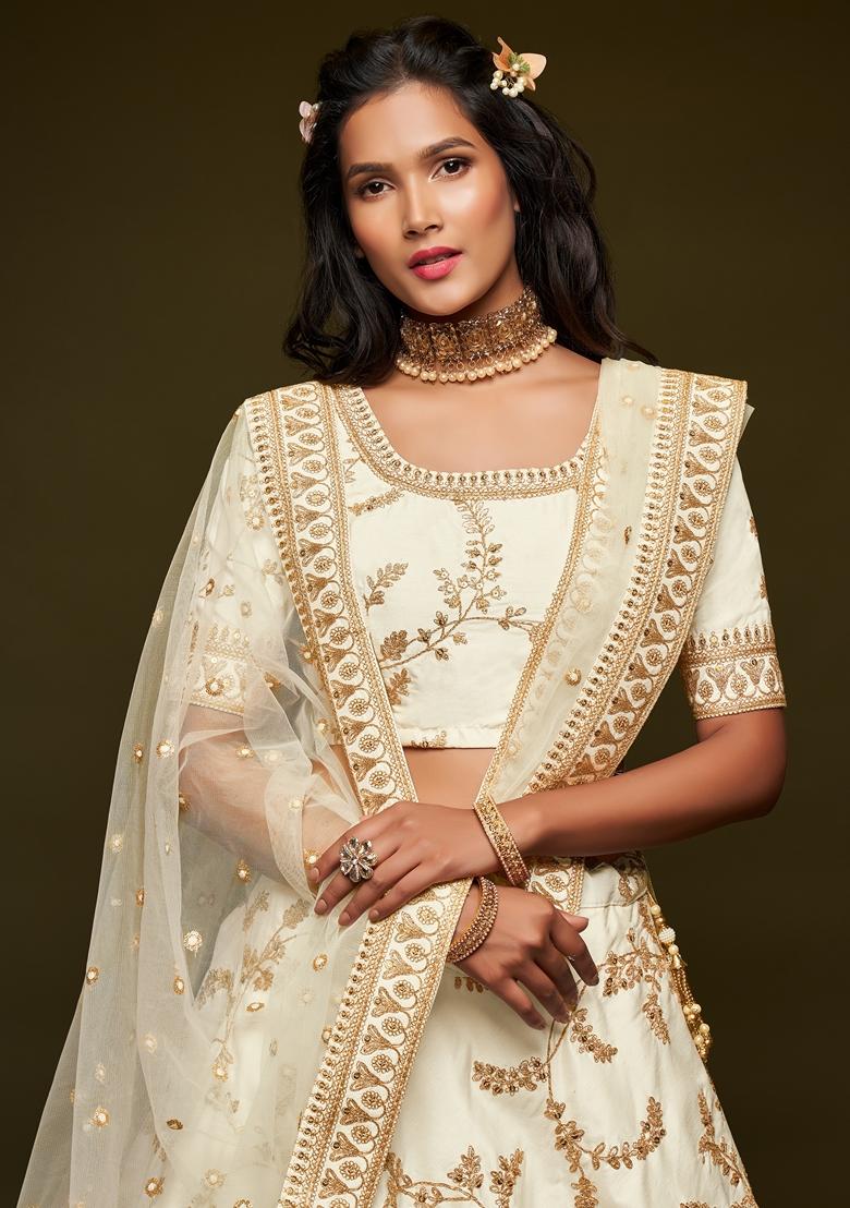 White Embroidered Art Silk Lehenga Set