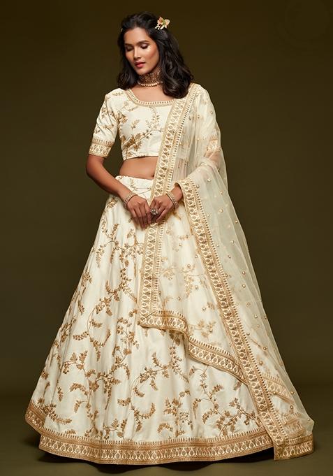 White Embroidered Art Silk Lehenga Set