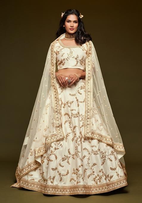 White Embroidered Art Silk Lehenga Set
